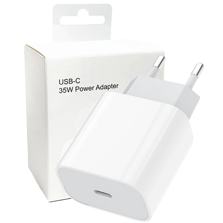 Зарядно устройство USB-C 35W D&K WONDER за iPhone 15/16, бяло, с включен кабел, компактен дизайн