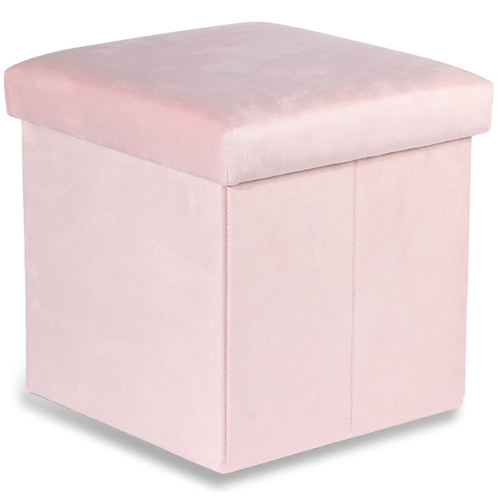 Rózsaszín összecsukható puff, 30x30x30cm, tárolórekesszel, 2 az 1-ben