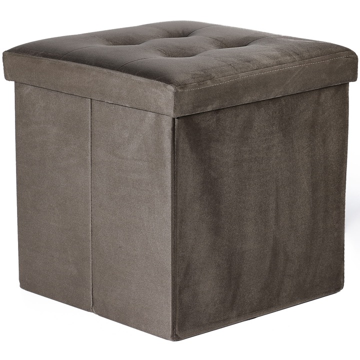 Összecsukható puff rekesszel, 38x37,5x37,5cm, bársony, barna
