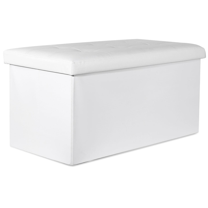 Leobert összecsukható puff, fehér, 80x40x39cm, tárolórekesszel