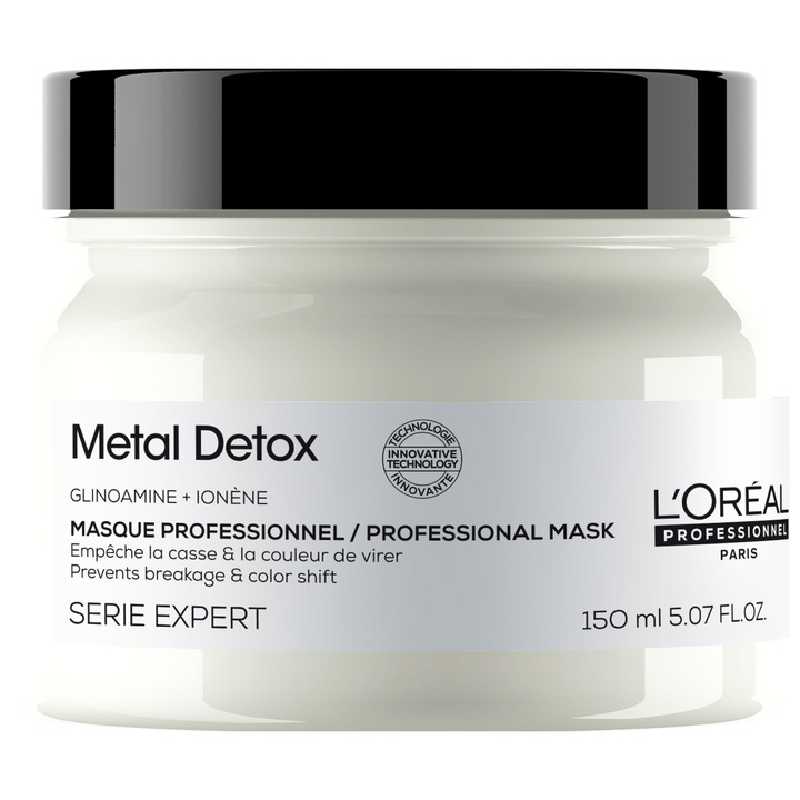 Masca de par L'Oréal Professionnel Serie Expert Metal Detox cu sistem de protectie anti-depunere a metalelor, toate tipurile de par decolorat, colorat sau balayage 150 ml