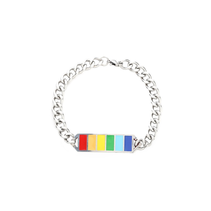 Férfi karkötő, szivárvány, Ajándék férfiaknak, Titán acél, 20 cm, Ezüst