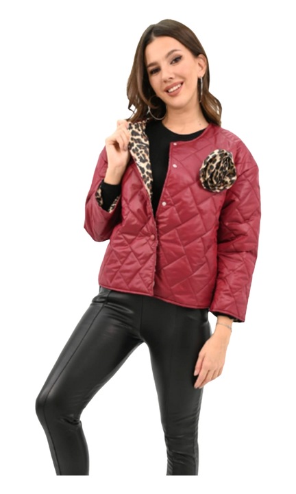 Geaca de dama Fas interior leopard VISINIU, Visiniu inchis