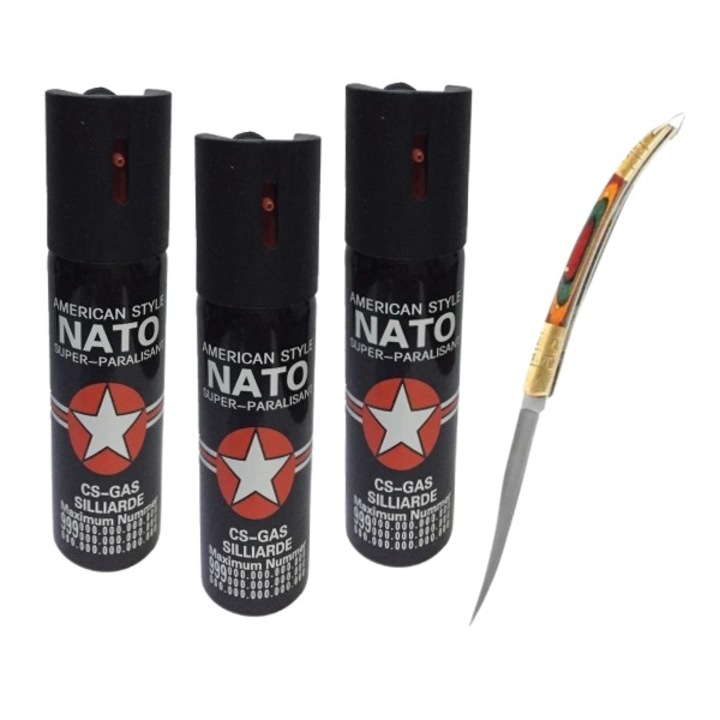 Set model spaniol 20.5 cm si trei sprayuri cu piper, auto-aparare, 90 ml