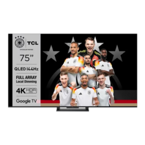 Televizor TCL 75QLED870 QLED, 190 cm, 4K UHD, HDR, Smart TV, control vocal, Google TV, 144 Hz