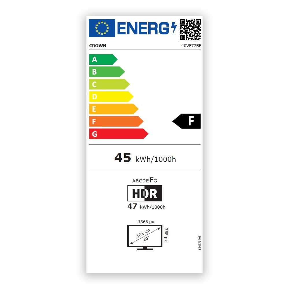 Televizor LED Crown 40VF77BF, Full HD, 1920x1080, 101 cm, Clasa F, Negru