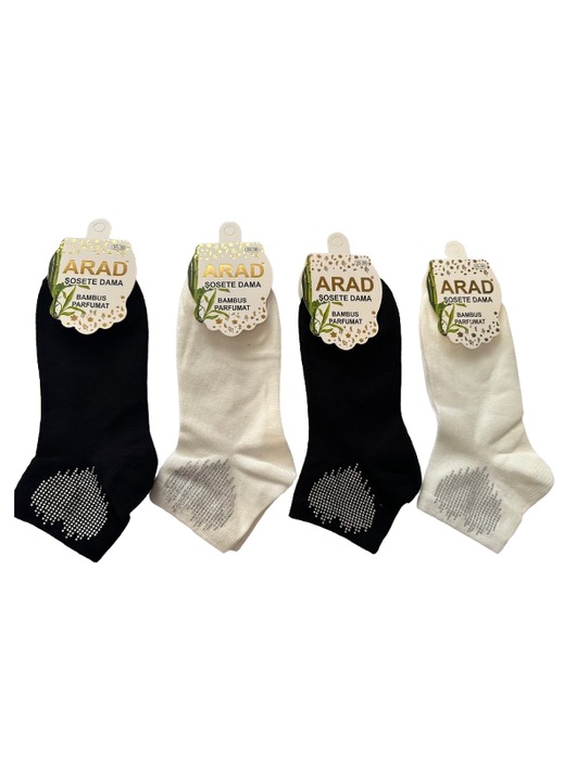 Set 4 buc Sosete Dama Scurte din Bambus, model inima din pietre 35-39 EU