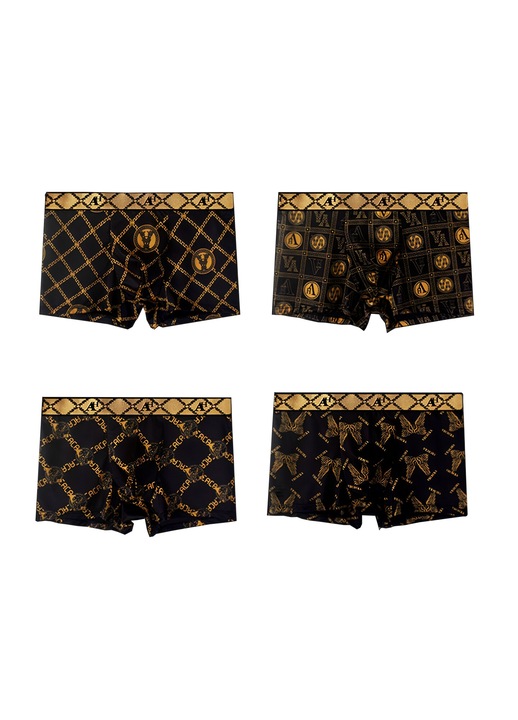 Boxeri TREXORA, Negru/Auriu, 3XL INTL, Seamless, Antibacterian, Elastan/Poliester, 4 bucati