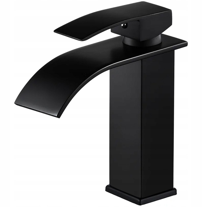 Fürdőszobai mosdó csaptelep, vízesés típusú, egykaros, fekete, rozsdamentes acél