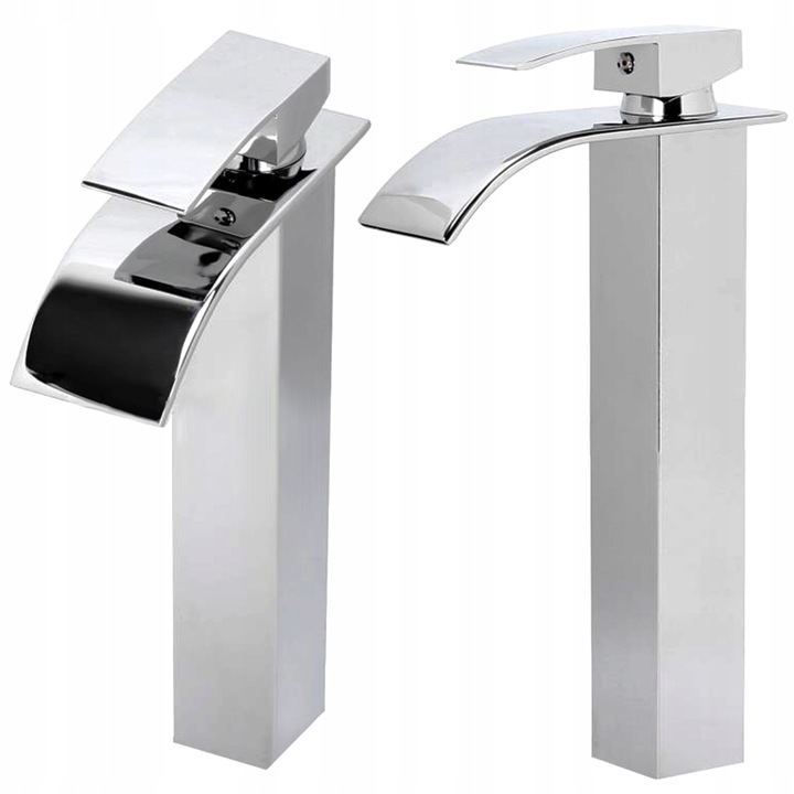 Смесител за умивалник, Fontes, Waterfall Cubic, Хром, Монтаж върху пода, Еднолостов, Монтаж върху плот, Фиксиран душ, Керамичен картуш, Комплект: Смесител + 2 свързващи маркуча, Височина 30 см, Радиус на душа 13 см