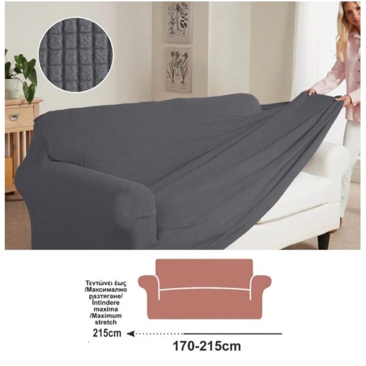 Husa elastica pentru canapea, cu trei locuri, gri, 180x245cm