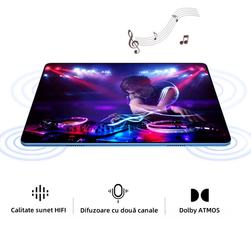 Tableta, 6+128GB, 10.1”, ecran IPS HD, Octa-Core, 5G Dual-Band WIFI, Bluetooth, senzor de gravitatie, design subtire si usor, Type-C, Peacock Blue