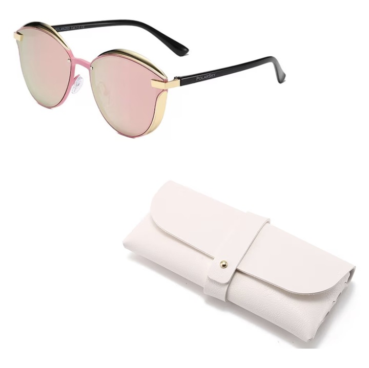 Női napszemüveg, polarizált, arany keretes, rózsaszín