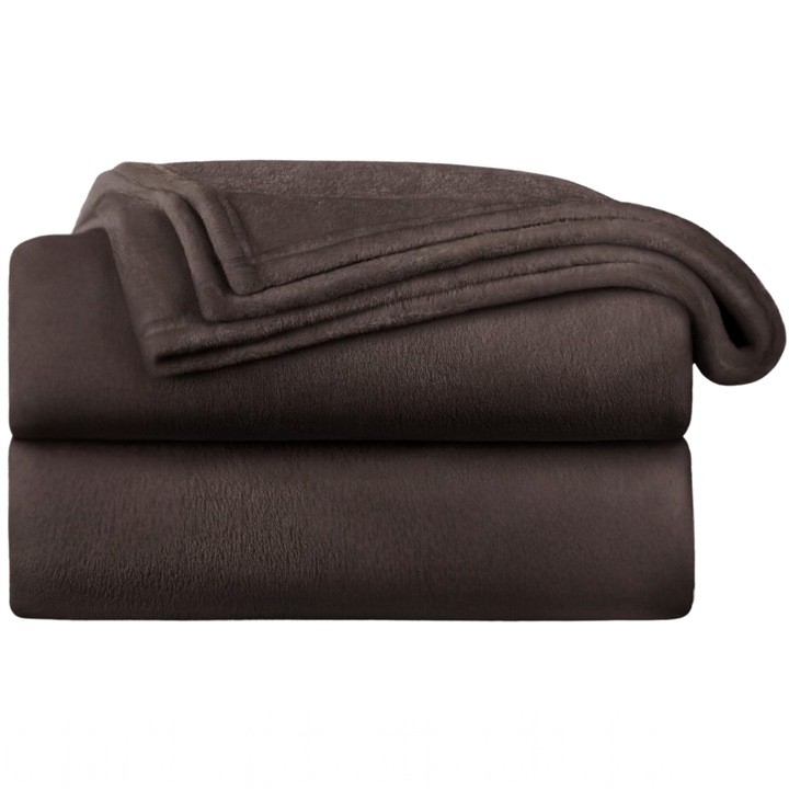 Patura pufoasa, din fleece, moale si confortabila, 270 x 230 cm, culoare Maro inchis