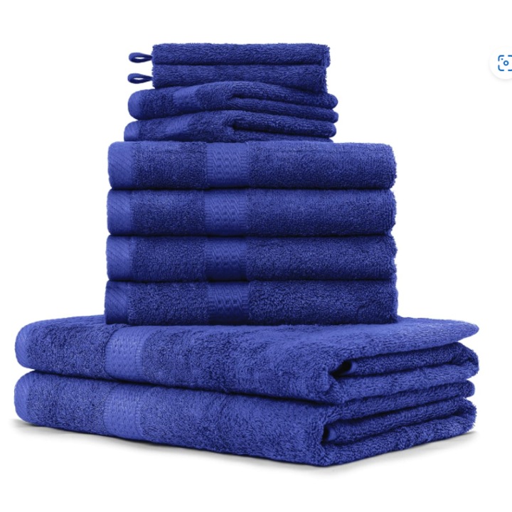 Комплект от 10 кърпи за баня, NatureMark, Royal Blue, 100% памук, 500g/m²