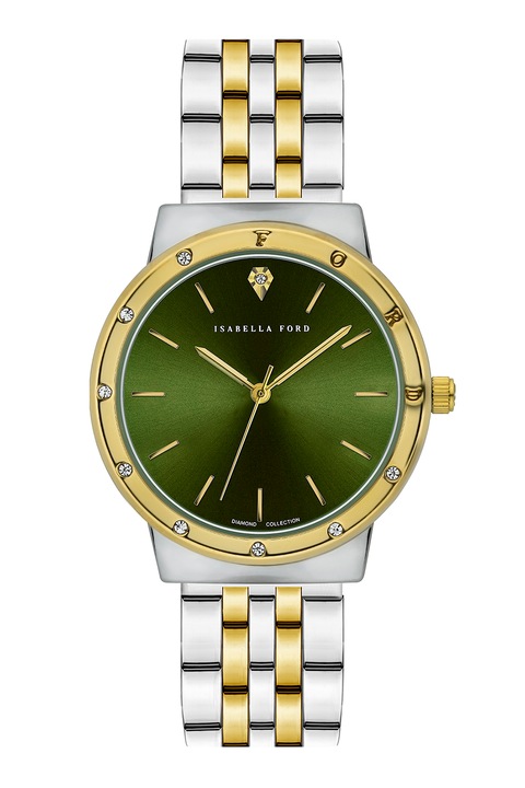 Isabella Ford, Ceas quartz cu cristale Olympe, Argintiu, Auriu, Verde forest