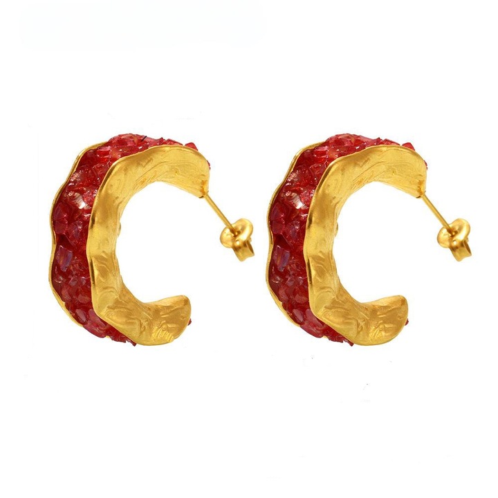 Cercei din zirconiu cubic colorat placat cu aur de 14K, set, 21x9mm, multicolor