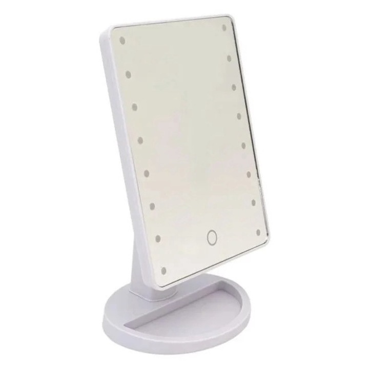 Oglinda Alba, cu Suport cu 16 becuri LED, plastic, alb