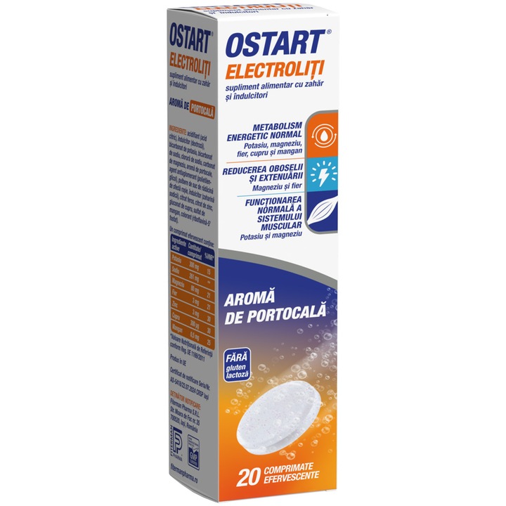 Ostart Electroliti cu Aroma de Portocala, Fiterman Pharma, 20 comprimate efervescente
