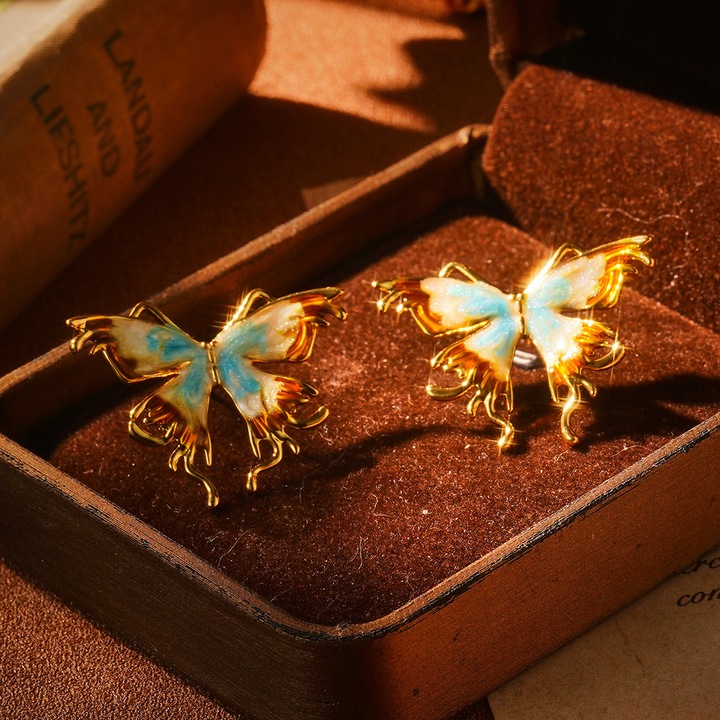 Cercei dama set fluture cu perle, stil retro francez, cercei cu surub