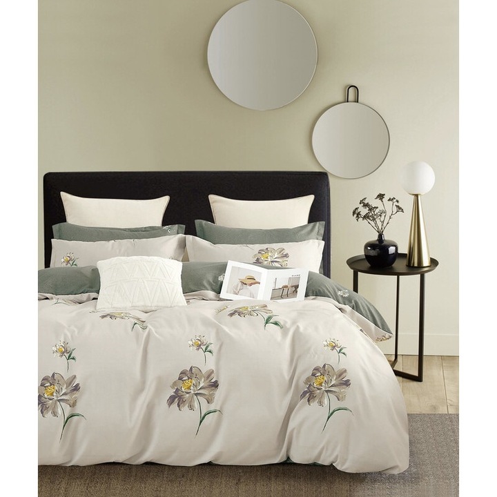 Nonsuch ágyneműgarnitúra, 3 darabos, pamut, fehér/zöld, mosható, kopásálló, 1 személyes