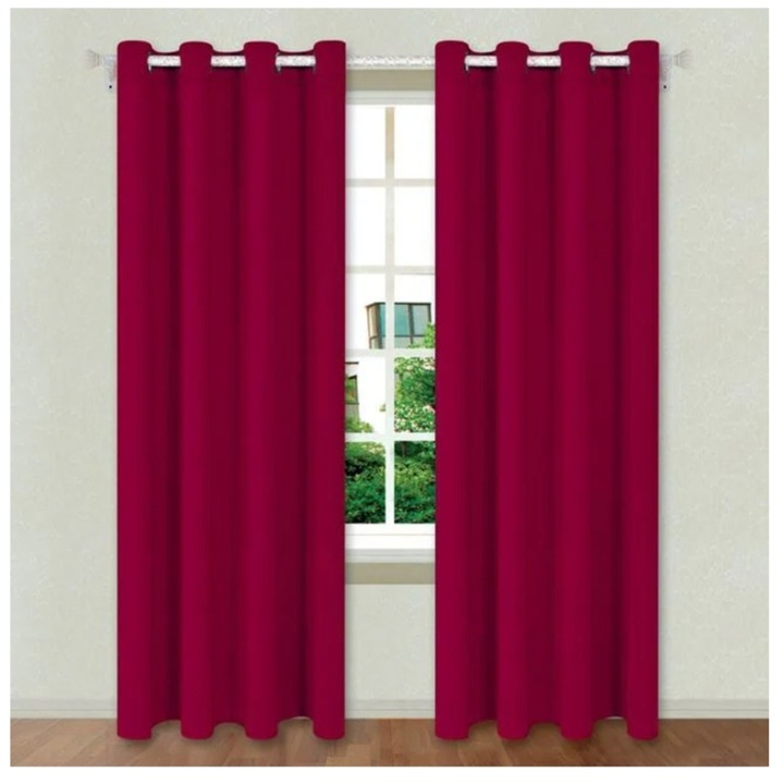 Set 2 draperii cu inele metalice, Blackout, poliester, bordeaux, 140x260cm