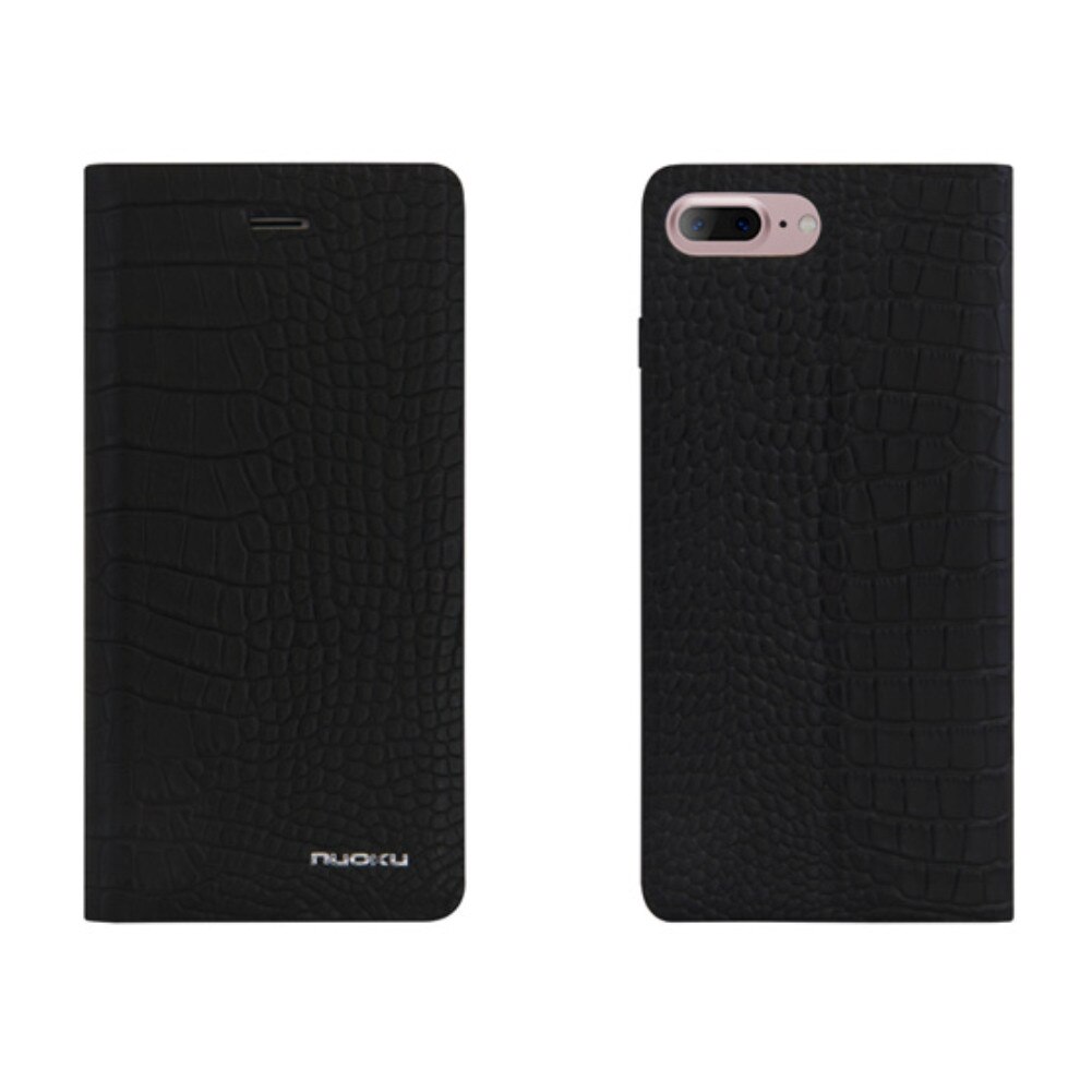Husa flip din piele Nuoku Croc pentru iPhone 7/8, negru