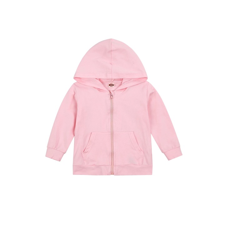 Gyermek sport pulóver, pamut, hosszú ujjú, kenguru zseb, rózsaszín