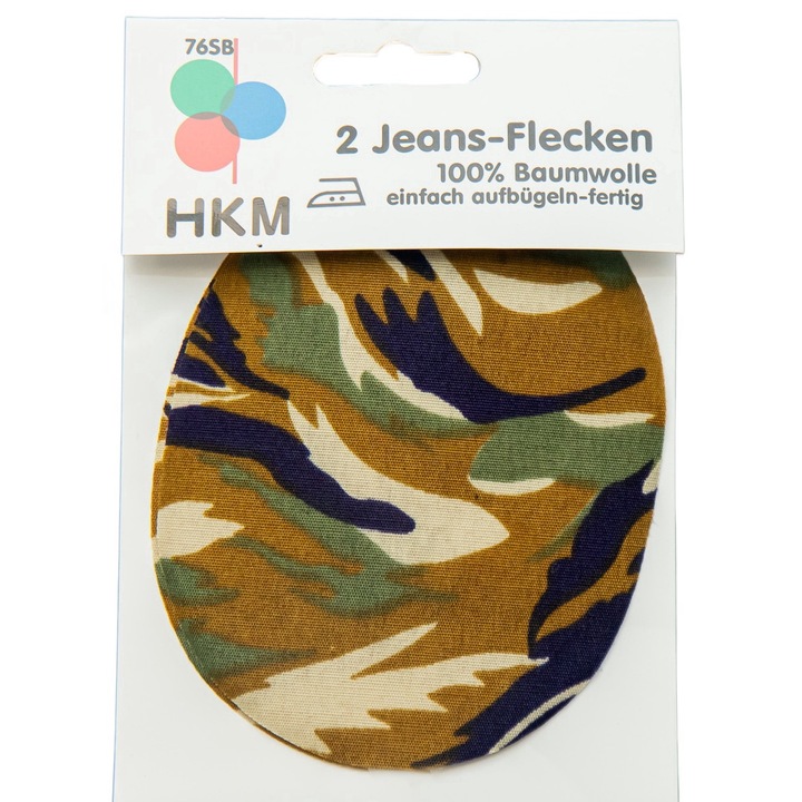 Patch-uri rotunde autoadezive, HKM bumbac, camuflaj, 9,5 x 12 cm