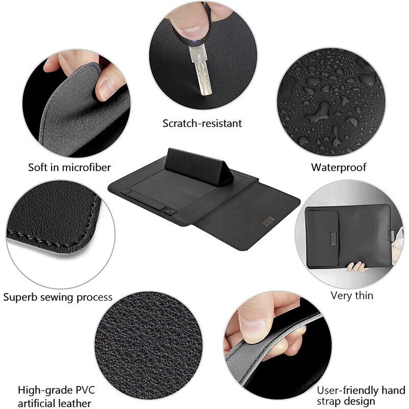 Husa pentru laptop, 13 inch, piele, cu suport, pentru MacBook Air M2 A2681 M1 A2337