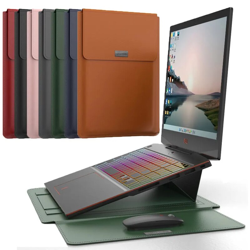 Husa pentru laptop, 13 inch, piele, cu suport, pentru MacBook Air M2 A2681 M1 A2337