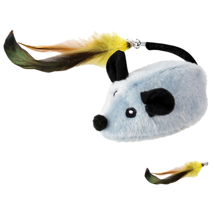 Jucarie interactiva pentru pisici, Enforose, soarece electric, functie de evitare obstacole, gri, 8x8x5cm