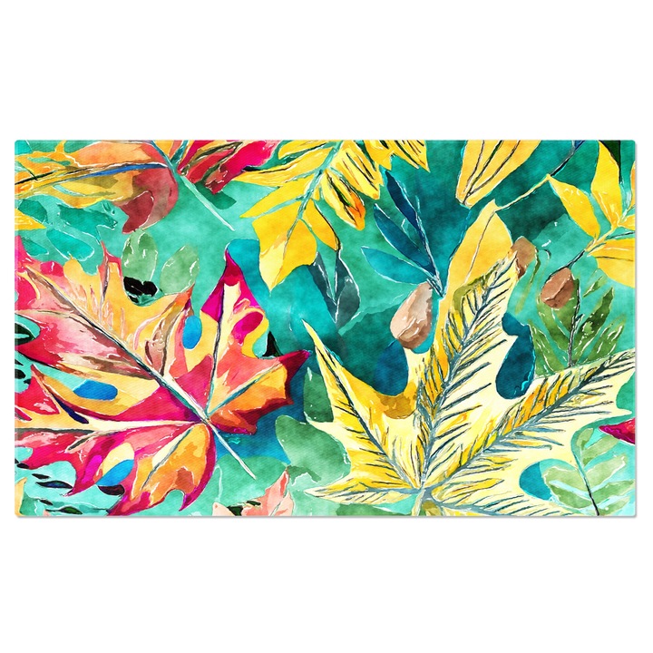 Tablou Canvas: Diferite tipuri de frunze pe un fundal verde - Frunze de toamna 90x60CM