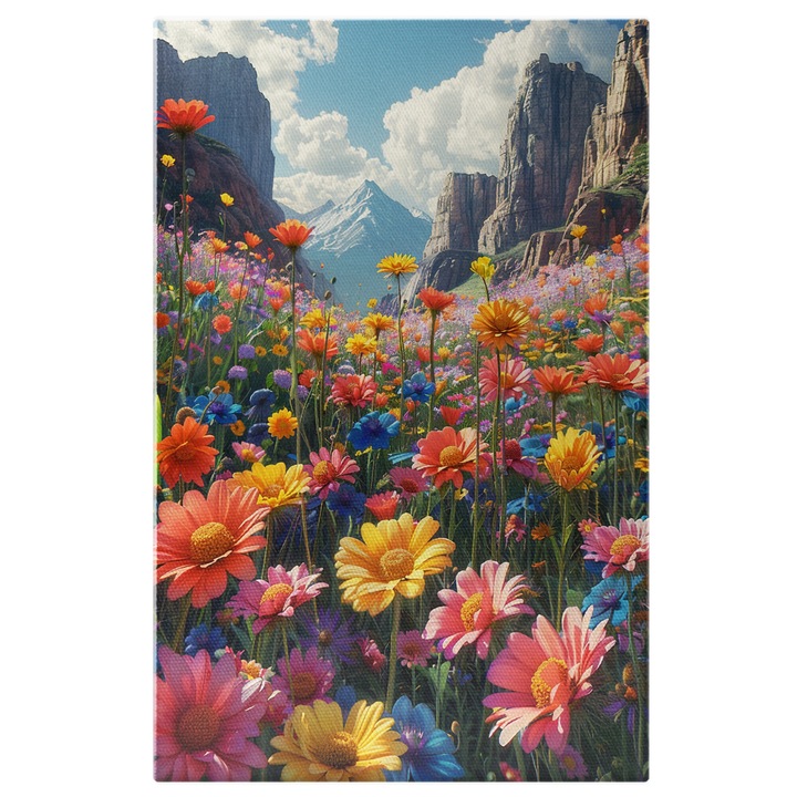 Tablou Canvas Campia Plina de Floricele Colorate si Parfumate un Loc Linistit perfect pentru o Plimbare Relaxanta, Pictura Digitala 100x70CM