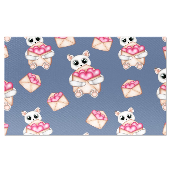 Tablou Canvas: Plicuri cu inimioare cadou - Pisici albe ce livreaza iubire 70x50CM