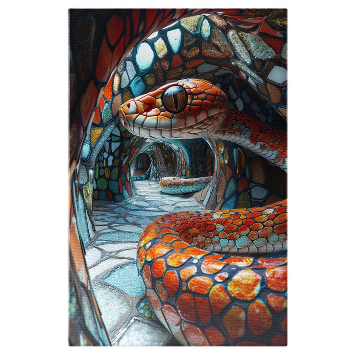 Tablou Canvas Pestera colorata asortata cu coada sarpelui malefic - Unduire printre culori, Pictura Digitala 40x25CM