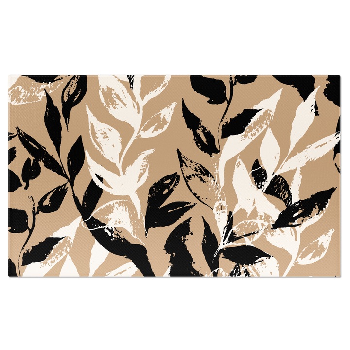 Tablou Canvas: Urme colorate de frunze - Fundal alb cu urme galbene, verzi si albastre 140x90CM