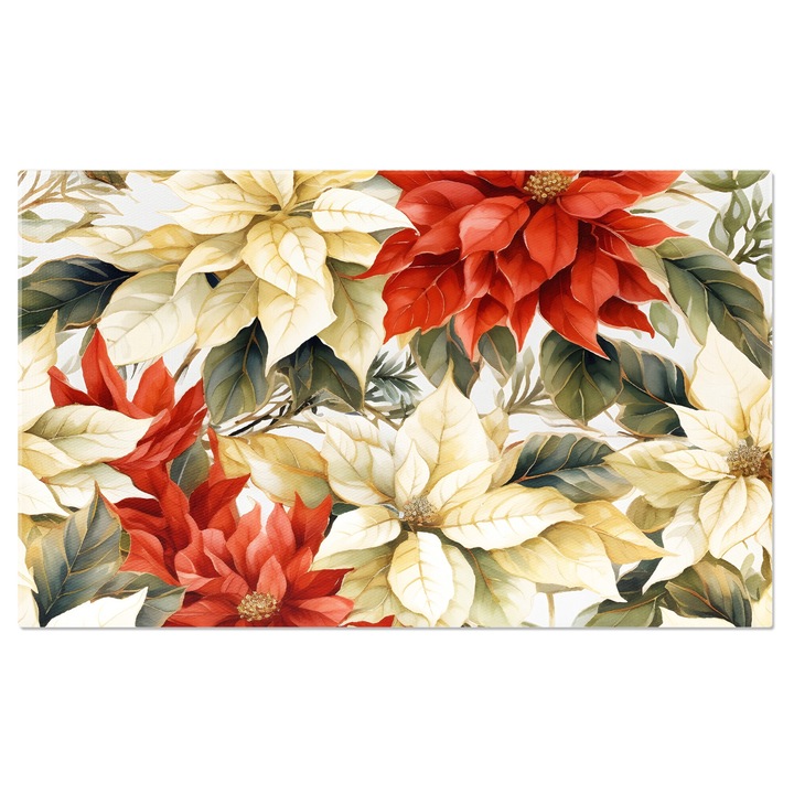 Tablou Canvas: Armonie in natura intre flori - Flori rosii si bej cu frunze verzi 140x90CM