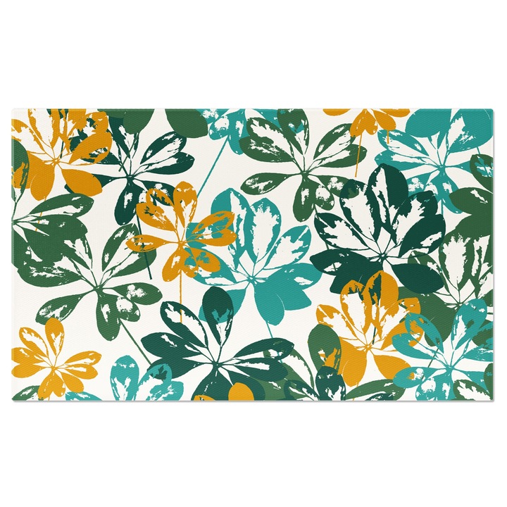 Tablou Canvas: Frunze colorate suprapuse intr-un tablou - Fundal verde inchis 40x25CM