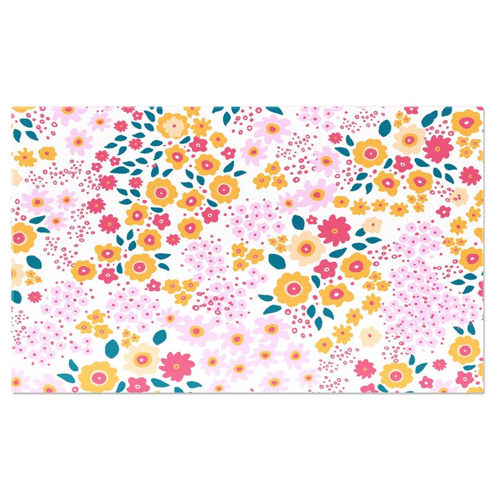 Tablou Canvas: Multitudine de flori galbene si roz - Fundal alb plin de floricele 90x60CM