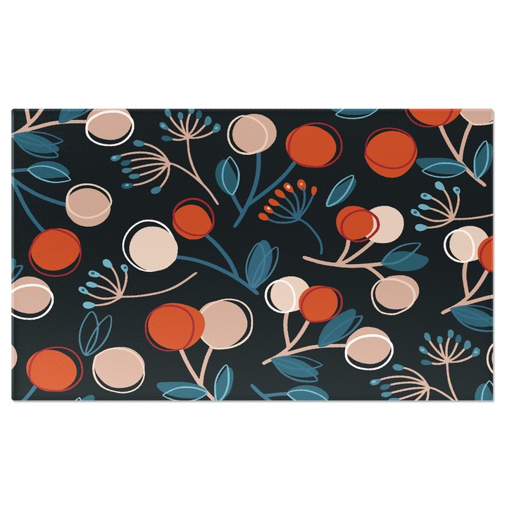 Tablou Canvas:Fundal negru, muguri de flori desenate- Outline flori, frunze verzi 120x80CM