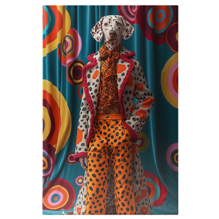 Tablou Canvas Dandyul Dalmatian Rafinament Patat Portret cu Stil Aventura Colorata, Pictura Digitala 40x25CM