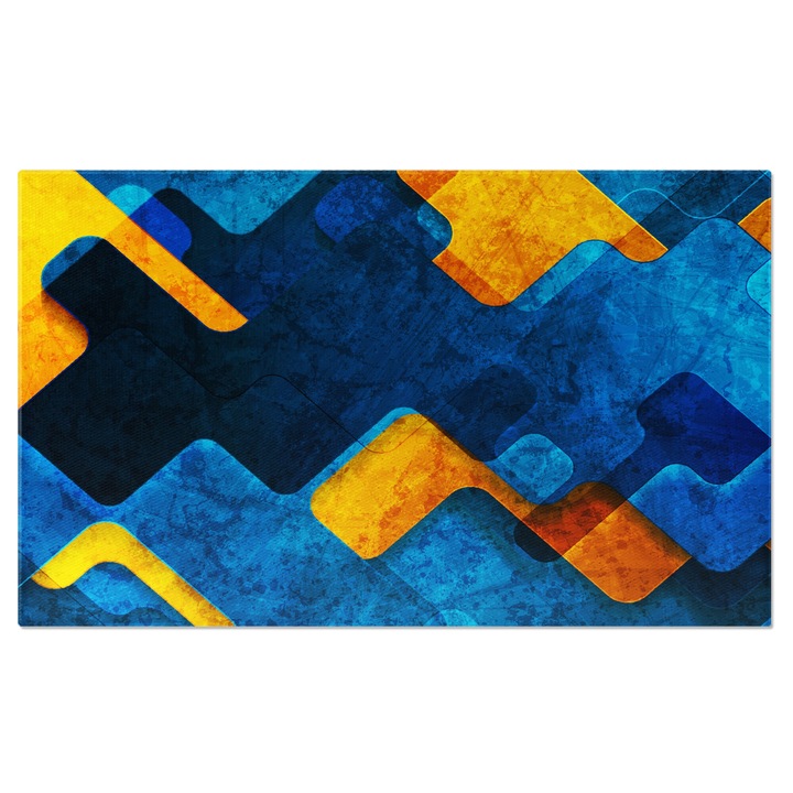 Tablou Canvas: Imitatie de puzzle, piese colorate - Piese albastre si portocalii 90x60CM