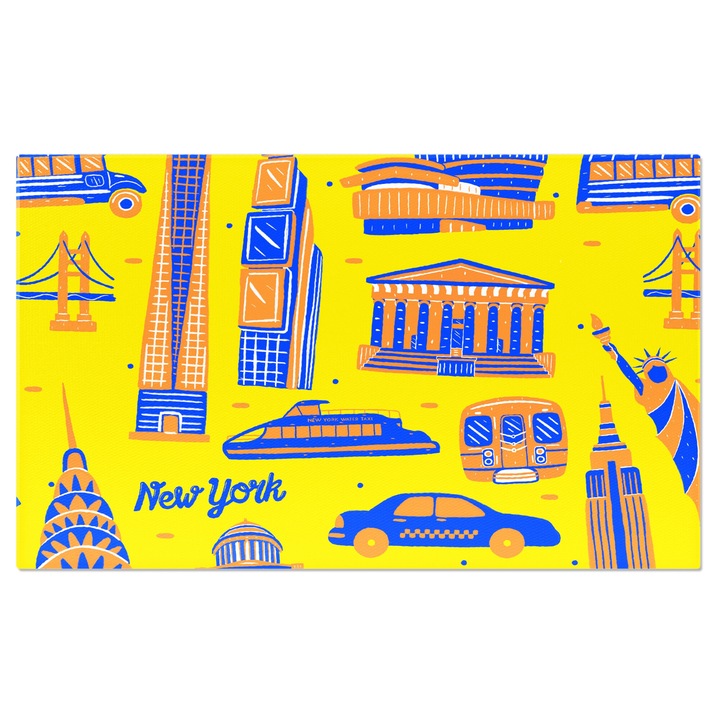 Tablou Canvas: Model cu elemente reprezentative New York - Statuia libertatii, Pod, Msini 70x50CM