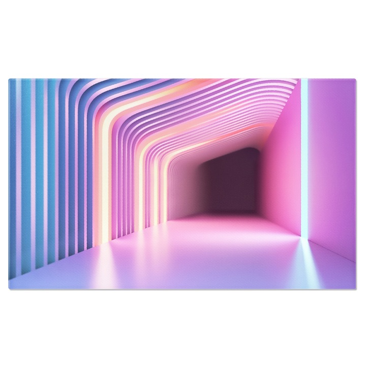 Tablou Canvas: Imagine cu un hol alb imaculat - Hol iluminat de LED uri albastre si roz 90x60CM