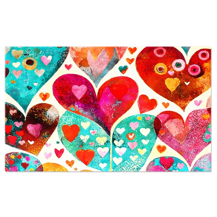 Tablou Canvas: Inimioare suprapuse pe alte inimi mai mari - culori vii pe inimi 100x70CM