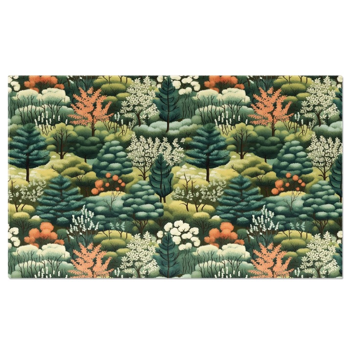 Tablou Canvas: Pictura cu copacii unei paduri dese - Verde intrerupt de nuante rosii 120x80CM