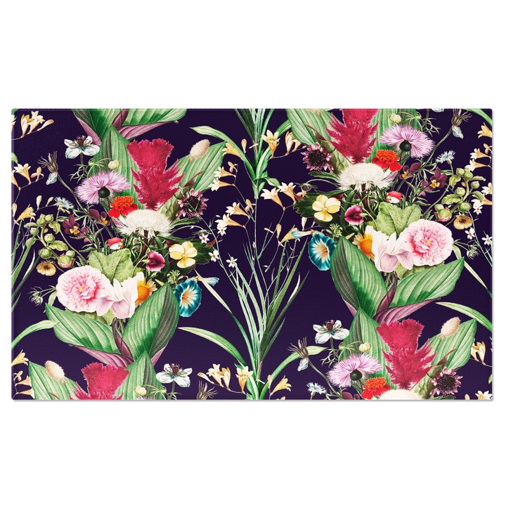 Tablou Canvas: Model cu buchete de flori acoperite de frunze mari - Flori frumos colorate 70x50CM