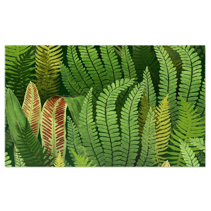 Tablou Canvas: Verde natural pe frunze intr-o pictura - Detalii maro pe frunzele delicate 70x50CM