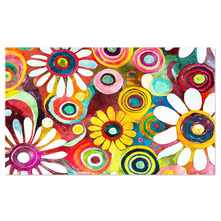 Tablou Canvas: Culori vii iesite in evidenta - Flori si fundal in culorile curcubeului 140x90CM